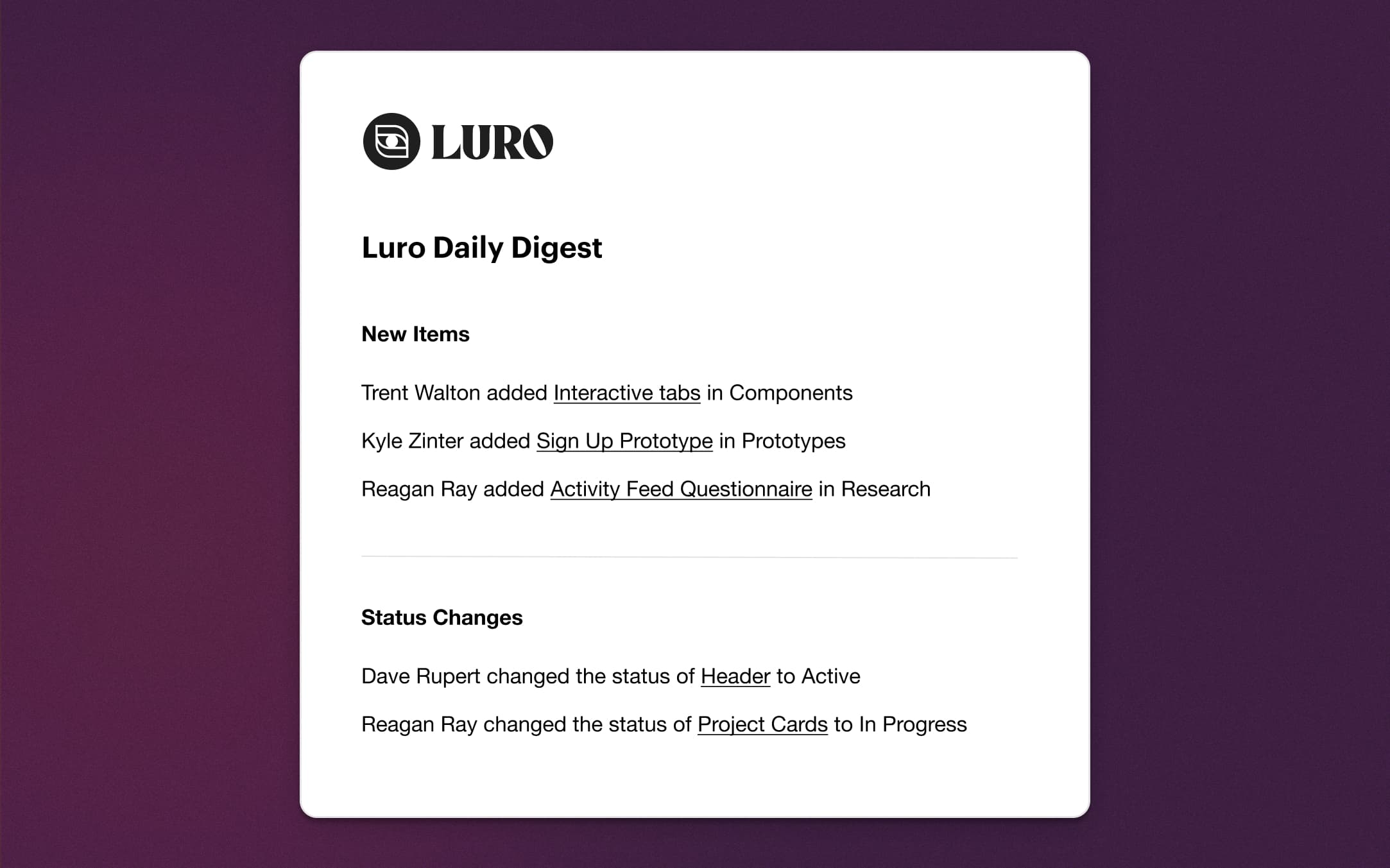 Luro daily digest notification email